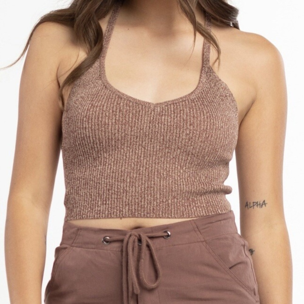 Full Tilt Womens Space Dye Halter Top XXL New with Tags Brown Ribbed Crop Nice